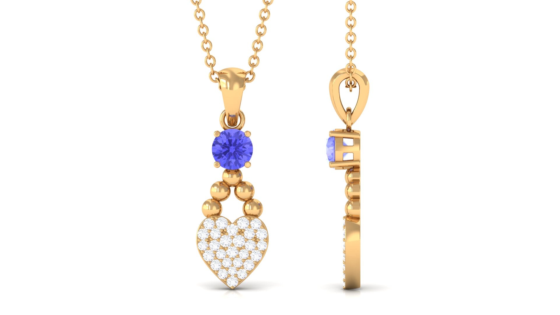 Tanzanite and Diamond Heart Drop Pendant with Beaded Detailing Tanzanite - ( AAA ) - Quality - Rosec Jewels