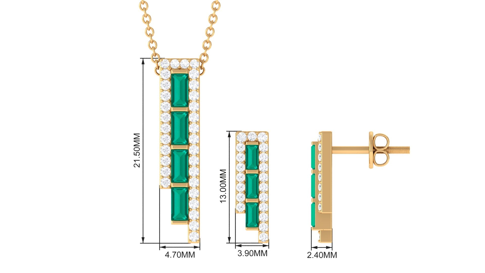 1.75 CT Baguette Cut Emerald Designer Bar Jewelry Set with Diamond Emerald - ( AAA ) - Quality - Rosec Jewels