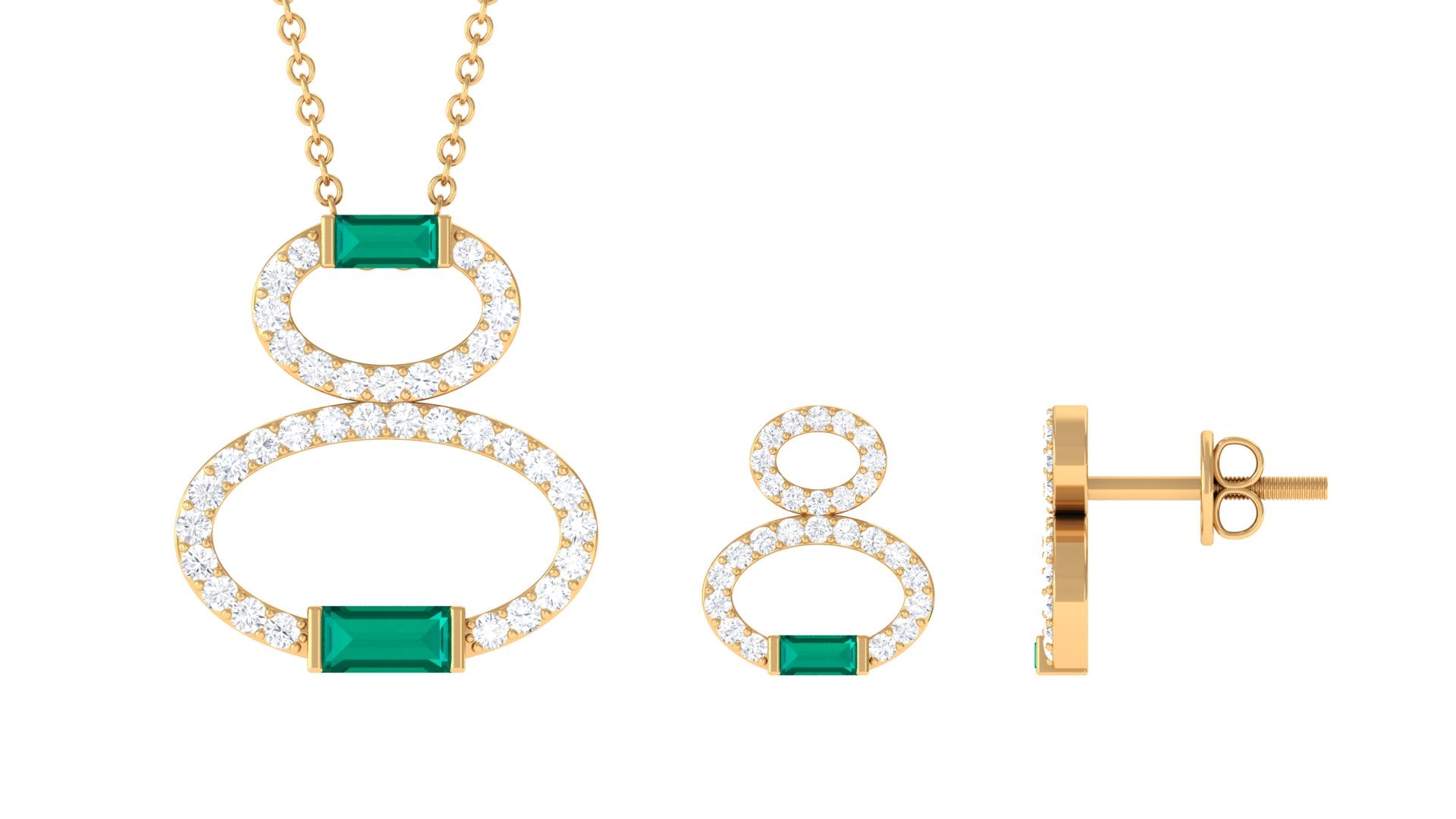 Baguette Cut Emerald Classic Jewelry Set with Moissanite Emerald - ( AAA ) - Quality - Rosec Jewels