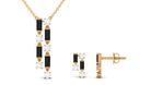 Created Black Diamond and Diamond Dangle Jewelry Set Lab Created Black Diamond - ( AAAA ) - Quality - Rosec Jewels