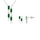 Created Emerald and Diamond Dangle Jewelry Set Lab Created Emerald - ( AAAA ) - Quality - Rosec Jewels