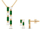 Created Emerald and Diamond Dangle Jewelry Set Lab Created Emerald - ( AAAA ) - Quality - Rosec Jewels