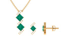 Princess Cut Emerald Modern Jewelry Set with Diamond Emerald - ( AAA ) - Quality - Rosec Jewels