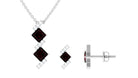 Real Garnet Pendant and Earrings Set with Diamond Garnet - ( AAA ) - Quality - Rosec Jewels