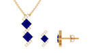 Princess Cut Created Blue Sapphire Modern Jewelry Set with Diamond Lab Created Blue Sapphire - ( AAAA ) - Quality - Rosec Jewels