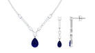 Blue Sapphire and Moissanite Drop Necklace Earrings Set Blue Sapphire - ( AAA ) - Quality - Rosec Jewels