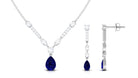 Blue Sapphire and Moissanite Drop Necklace Earrings Set Blue Sapphire - ( AAA ) - Quality - Rosec Jewels