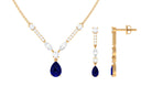 Blue Sapphire and Moissanite Drop Necklace Earrings Set Blue Sapphire - ( AAA ) - Quality - Rosec Jewels