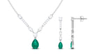 Emerald and Moissanite Drop Necklace Earrings Set Emerald - ( AAA ) - Quality - Rosec Jewels