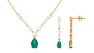 Emerald and Moissanite Drop Necklace Earrings Set Emerald - ( AAA ) - Quality - Rosec Jewels