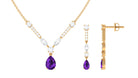 Amethyst and Moissanite Drop Necklace Earrings Set Amethyst - ( AAA ) - Quality - Rosec Jewels