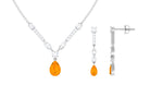 Fire Opal and Moissanite Drop Necklace Earrings Set Fire Opal - ( AAA ) - Quality - Rosec Jewels