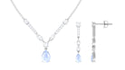 Pear Shape Moonstone and Moissanite Drop Necklace and Earrings Moonstone - ( AAA ) - Quality - Rosec Jewels