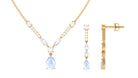 Pear Shape Moonstone and Moissanite Drop Necklace and Earrings Moonstone - ( AAA ) - Quality - Rosec Jewels