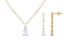 Pear Shape Moonstone and Moissanite Drop Necklace and Earrings Moonstone - ( AAA ) - Quality - Rosec Jewels