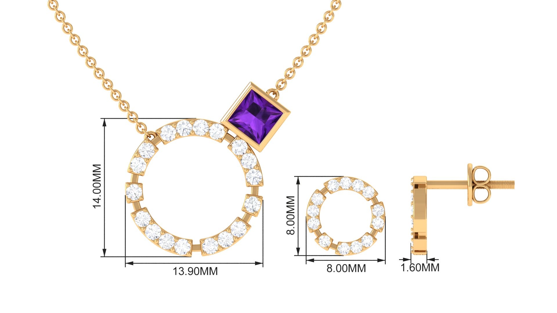 Princess Cut Amethyst and Diamond Eternity Jewelry Set Amethyst - ( AAA ) - Quality - Rosec Jewels