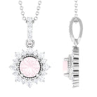 Rose Quartz and Diamond Halo Pendant Rose Quartz - ( AAA ) - Quality - Rosec Jewels