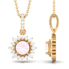 Rose Quartz and Diamond Halo Pendant Rose Quartz - ( AAA ) - Quality - Rosec Jewels