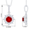 Round Created Ruby Halo Pendant with Diamond Accent Bail Lab Created Ruby - ( AAAA ) - Quality - Rosec Jewels