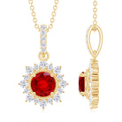 Round Created Ruby Halo Pendant with Diamond Accent Bail Lab Created Ruby - ( AAAA ) - Quality - Rosec Jewels