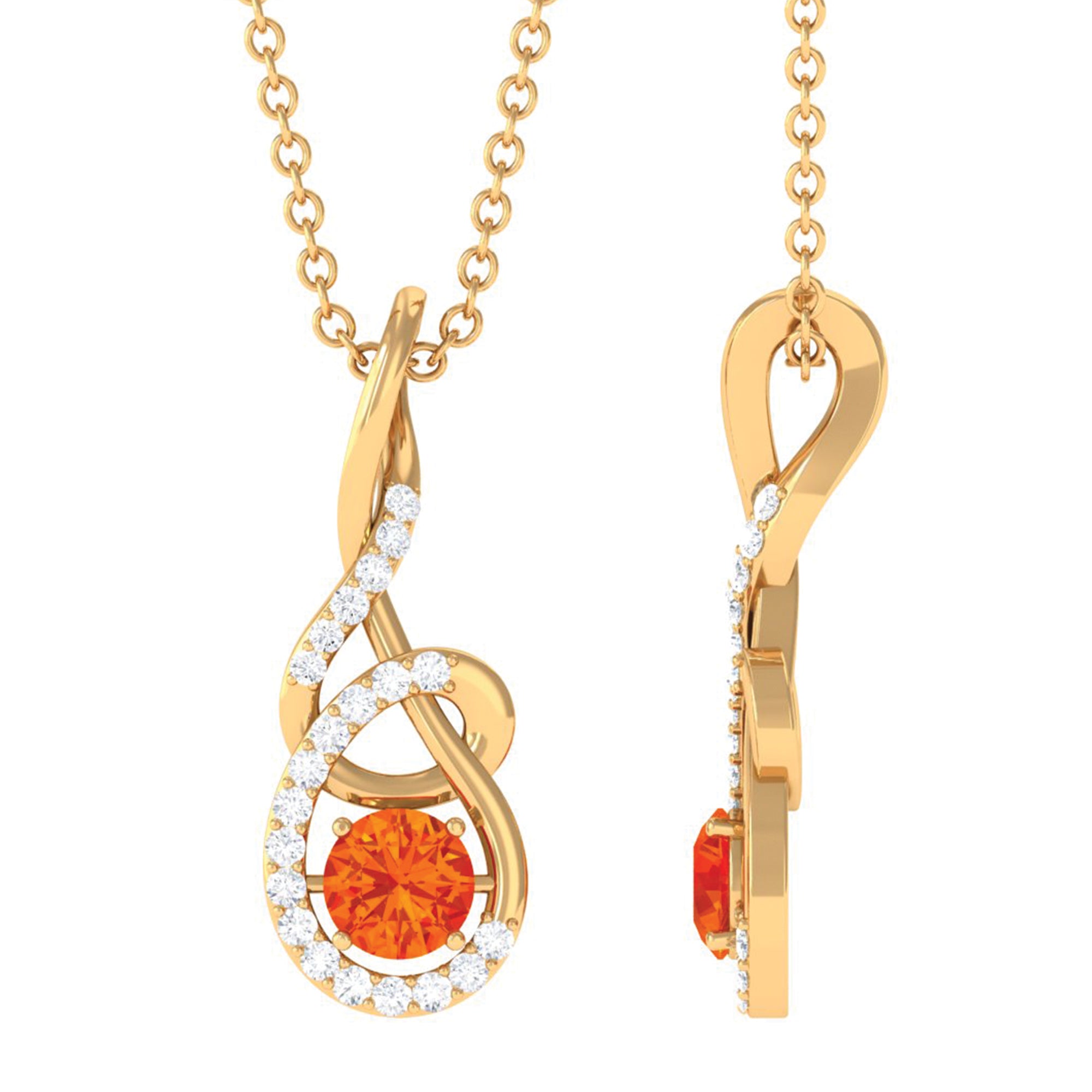 Orange Sapphire Infinity Twisted Pendant with Diamond Orange Sapphire - ( AAA ) - Quality - Rosec Jewels