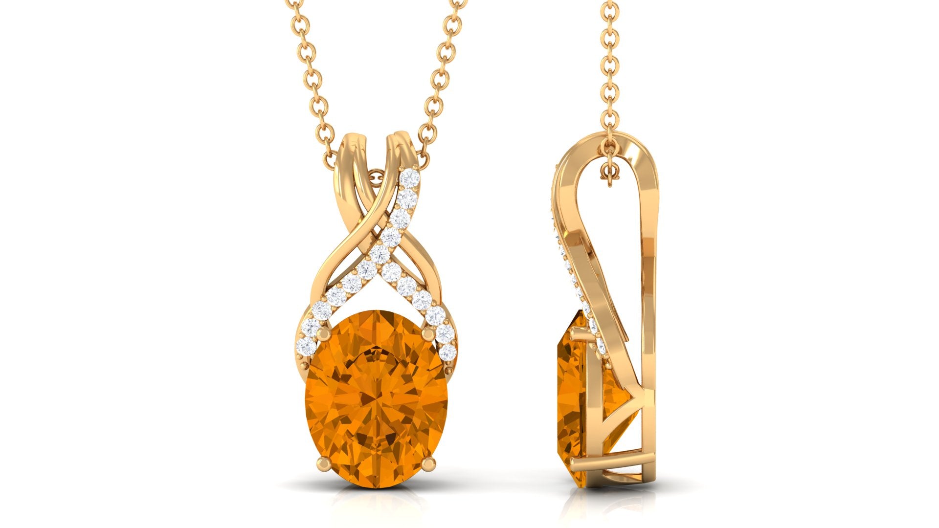 Designer Oval Citrine Solitaire Pendant with Diamond Twisted Bail Citrine - ( AAA ) - Quality - Rosec Jewels