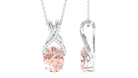 Oval Morganite Solitaire Pendant Necklace with Diamond Morganite - ( AAA ) - Quality - Rosec Jewels