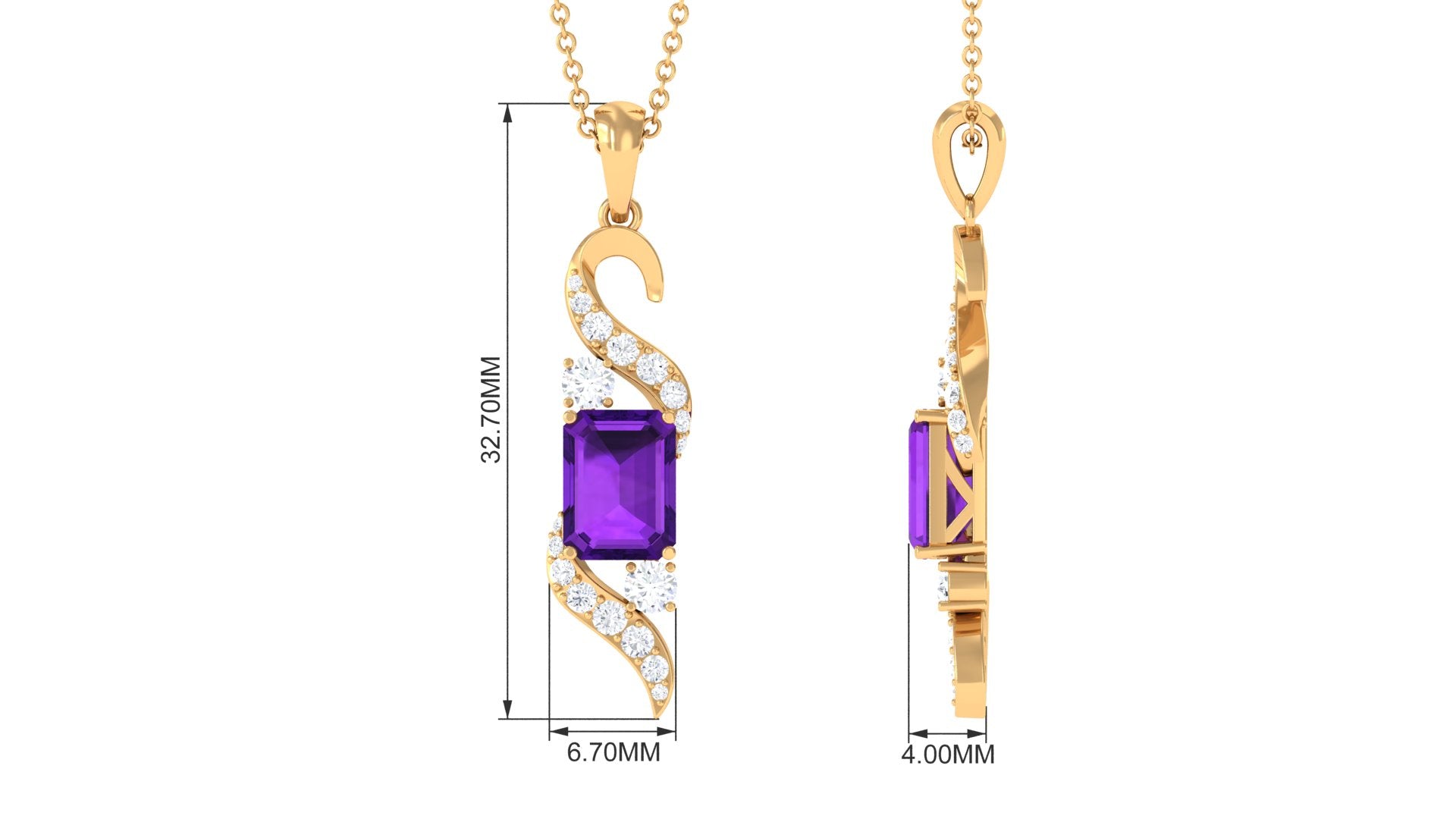 2 CT Octagon Cut Amethyst Designer Drop Pendant with Diamond Amethyst - ( AAA ) - Quality - Rosec Jewels