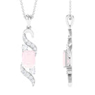 Emerald Cut Rose Quartz Drop Pendant with Diamond Rose Quartz - ( AAA ) - Quality - Rosec Jewels