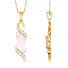 Emerald Cut Rose Quartz Drop Pendant with Diamond Rose Quartz - ( AAA ) - Quality - Rosec Jewels