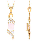 Emerald Cut Rose Quartz Drop Pendant with Diamond Rose Quartz - ( AAA ) - Quality - Rosec Jewels