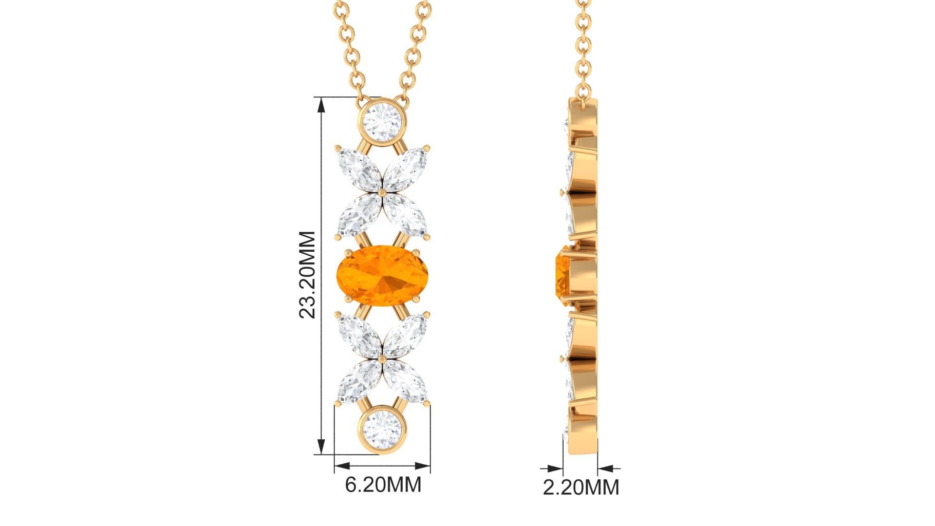 Oval Fire Opal and Moissanite Flower Dangle Necklace in Gold Fire Opal - ( AAA ) - Quality - Rosec Jewels