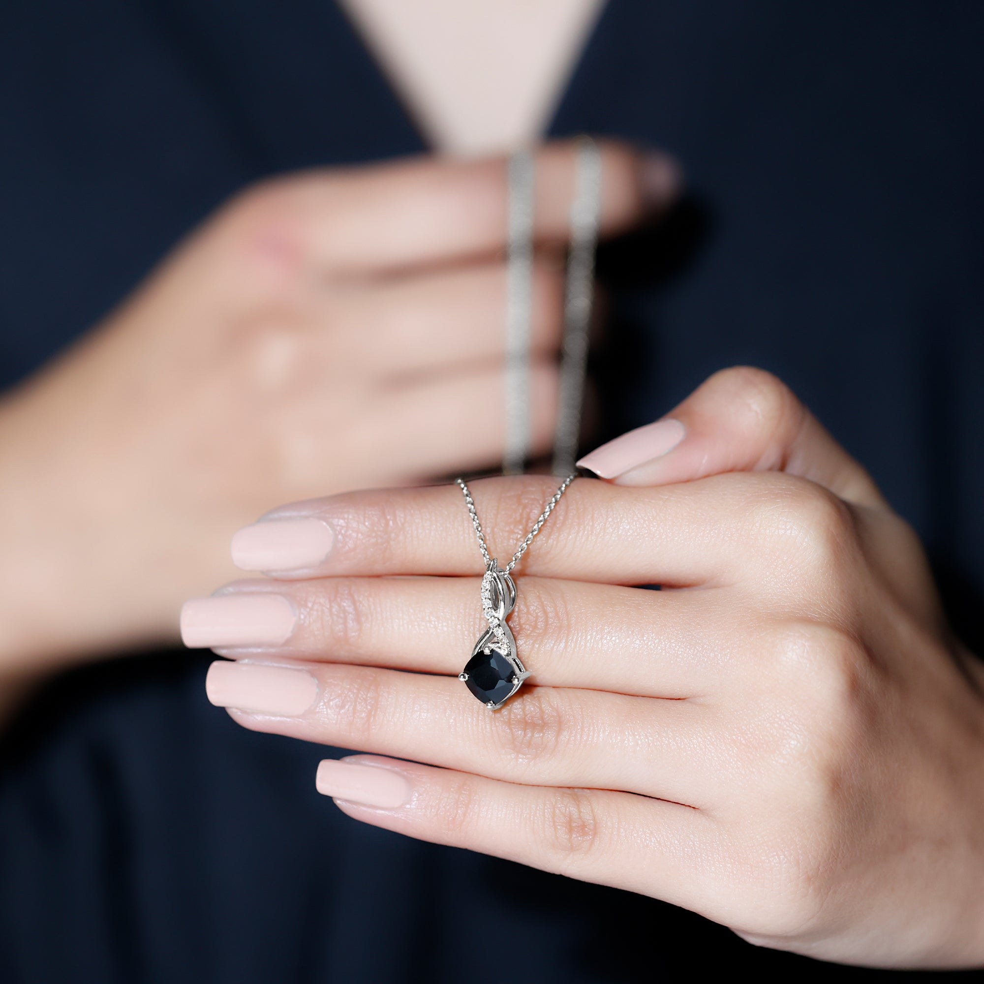 2.25 CT Cushion Cut Black Spinel and Diamond Infinity Pendant Necklace Black Spinel - ( AAA ) - Quality - Rosec Jewels