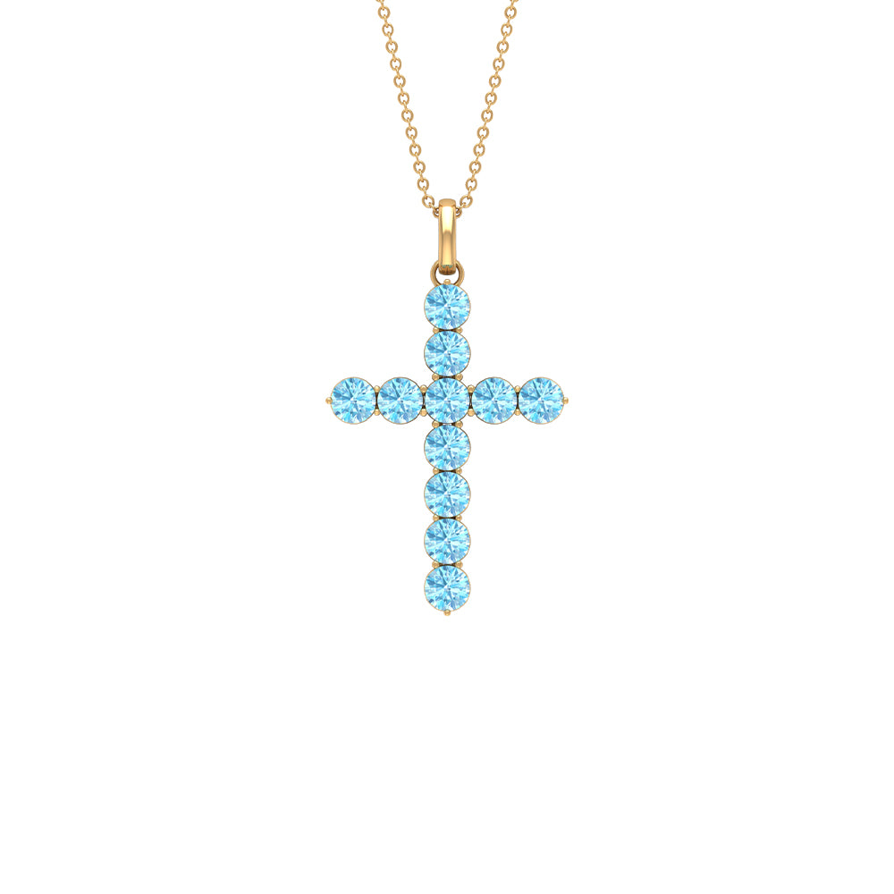 2.75 CT Simple Aquamarine Holy Cross Pendant Aquamarine - ( AAA ) - Quality - Rosec Jewels