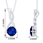 Cushion Cut Created Blue Sapphire Solitaire Infinity Pendant with Moissanite Lab Created Blue Sapphire - ( AAAA ) - Quality - Rosec Jewels