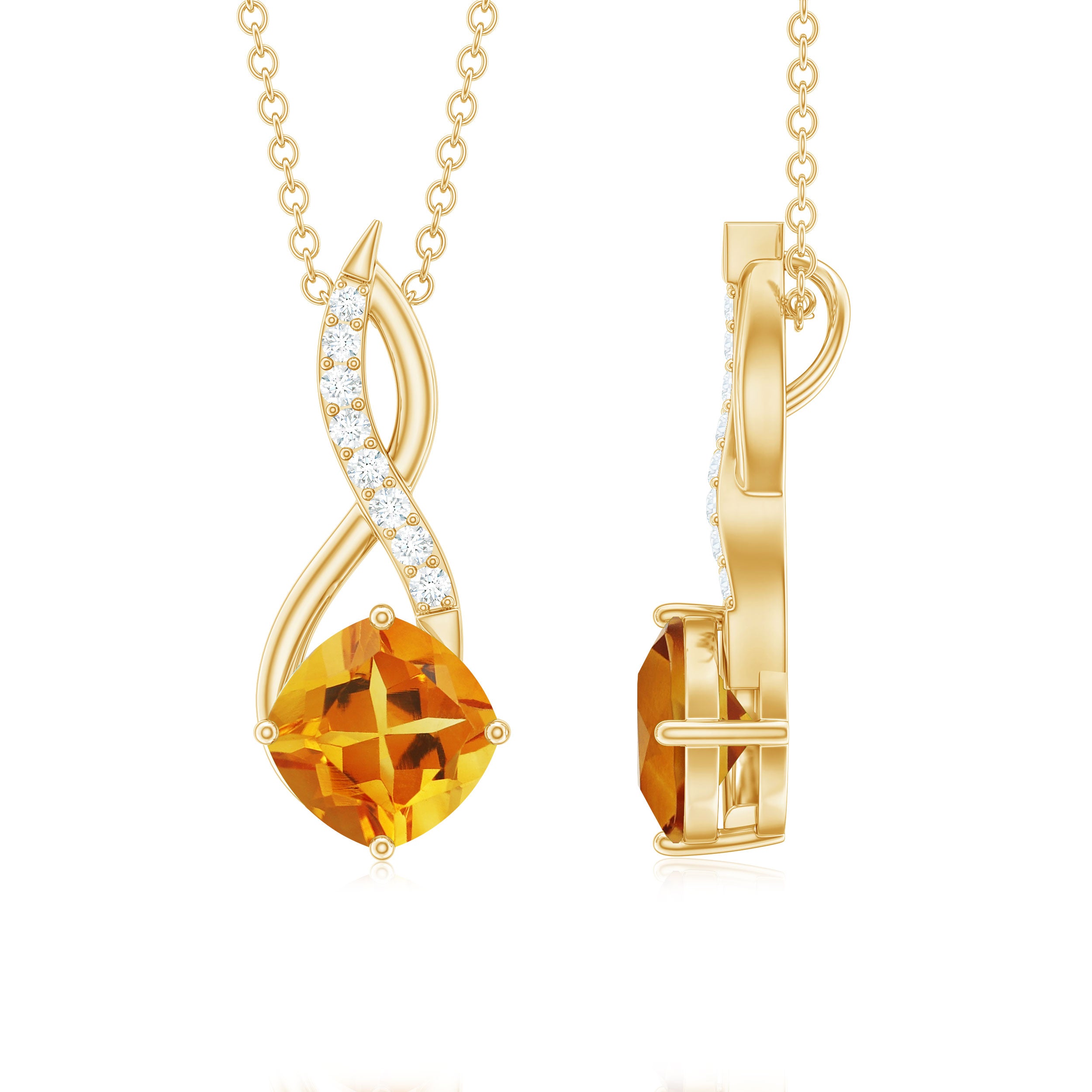 Cushion Cut Citrine Solitaire Infinity Pendant with Diamond Citrine - ( AAA ) - Quality - Rosec Jewels