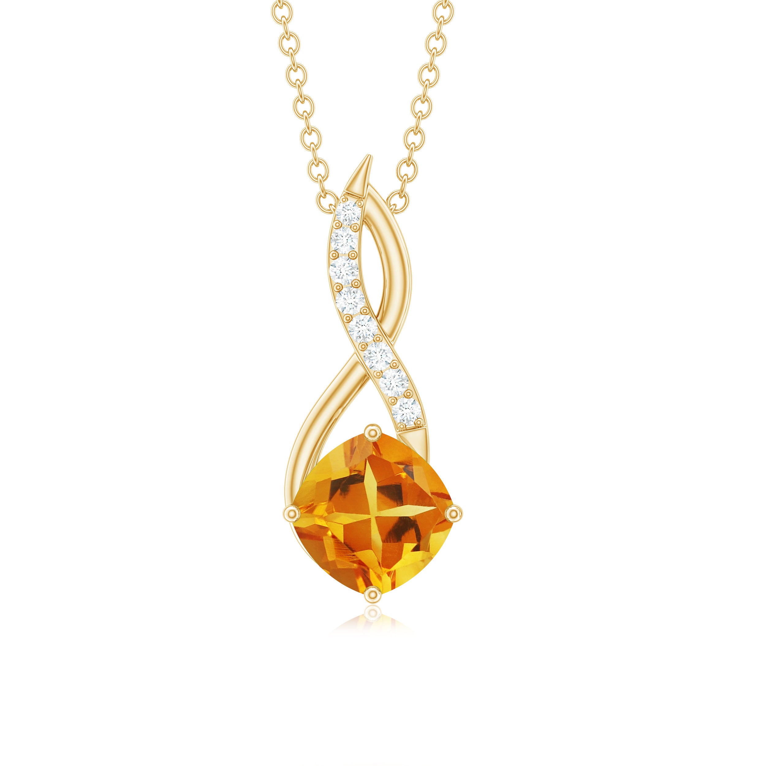 Cushion Cut Citrine Solitaire Infinity Pendant with Diamond Citrine - ( AAA ) - Quality - Rosec Jewels