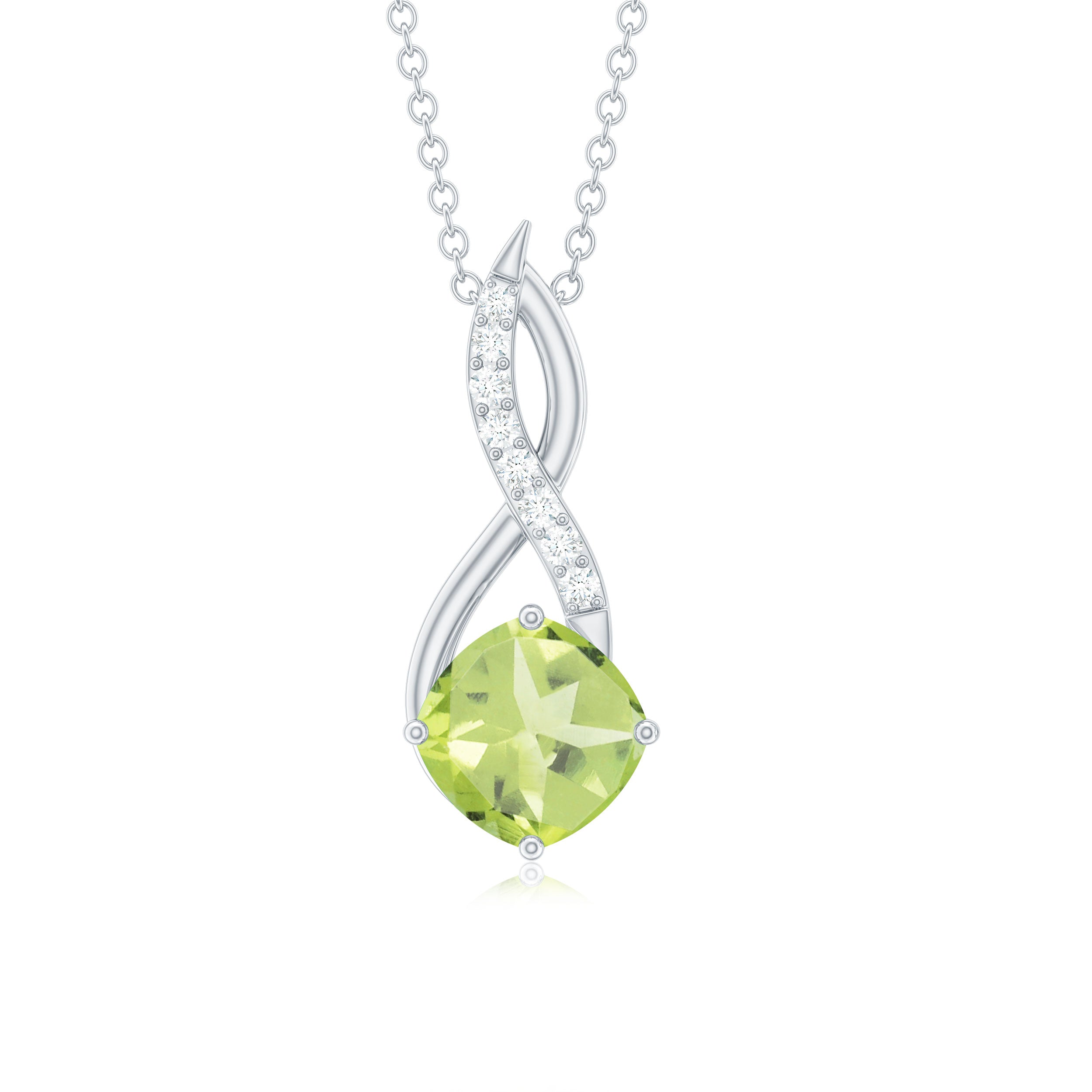 Cushion Cut Peridot Solitaire Infinity Pendant with Diamond Peridot - ( AAA ) - Quality - Rosec Jewels