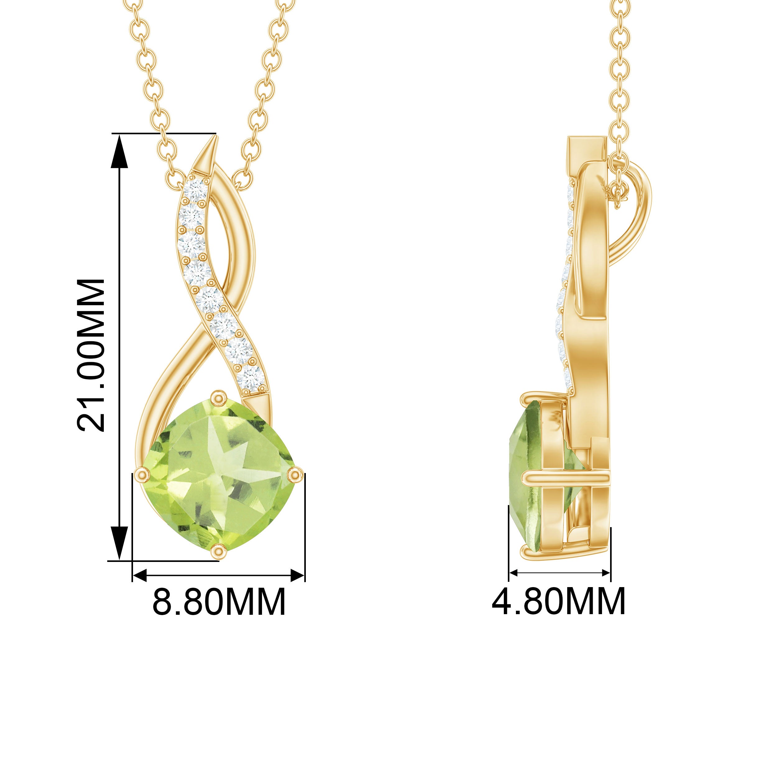 Cushion Cut Peridot Solitaire Infinity Pendant with Diamond Peridot - ( AAA ) - Quality - Rosec Jewels