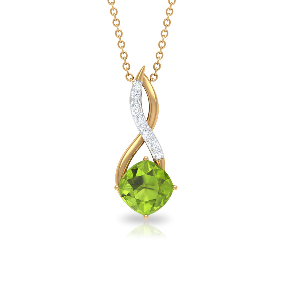 Cushion Cut Peridot Solitaire Infinity Pendant with Diamond Peridot - ( AAA ) - Quality - Rosec Jewels