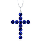 Simple Created Blue Sapphire Cross Pendant Necklace Lab Created Blue Sapphire - ( AAAA ) - Quality - Rosec Jewels