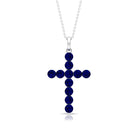 Simple Created Blue Sapphire Cross Pendant Necklace Lab Created Blue Sapphire - ( AAAA ) - Quality - Rosec Jewels