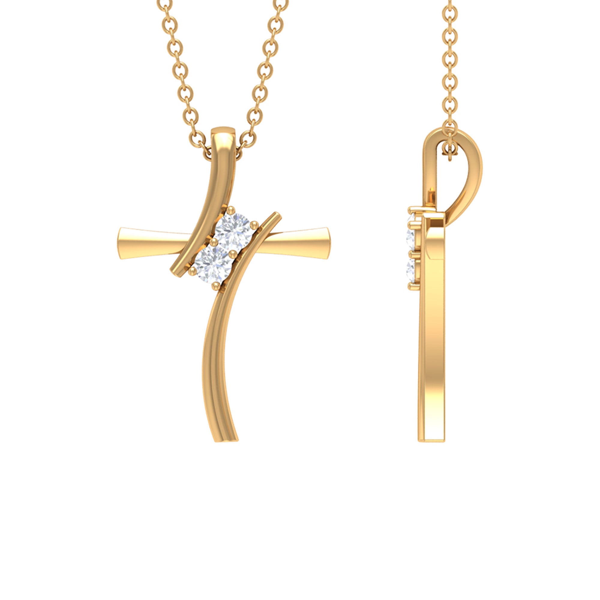 Diamond and Gold Bypass Cross Contemporary Pendant for Women Diamond - ( HI-SI ) - Color and Clarity - Rosec Jewels