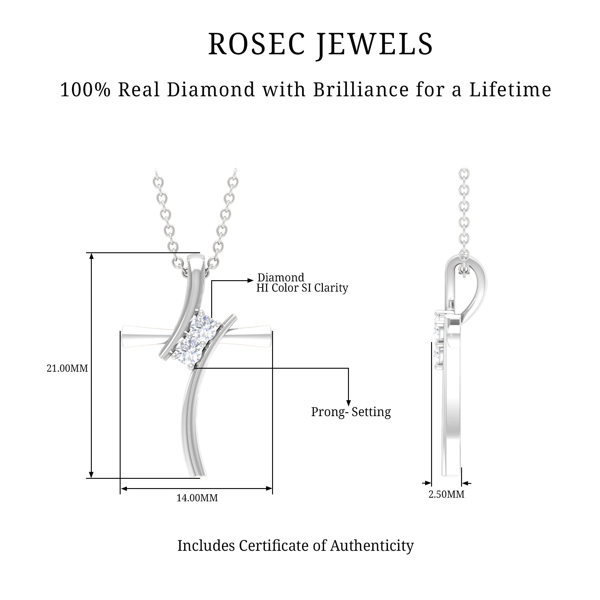 Diamond and Gold Bypass Cross Contemporary Pendant for Women Diamond - ( HI-SI ) - Color and Clarity - Rosec Jewels