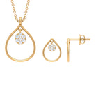 Diamond and Gold Open Teardrop Pendant and Earring Set for Women Diamond - ( HI-SI ) - Color and Clarity - Rosec Jewels