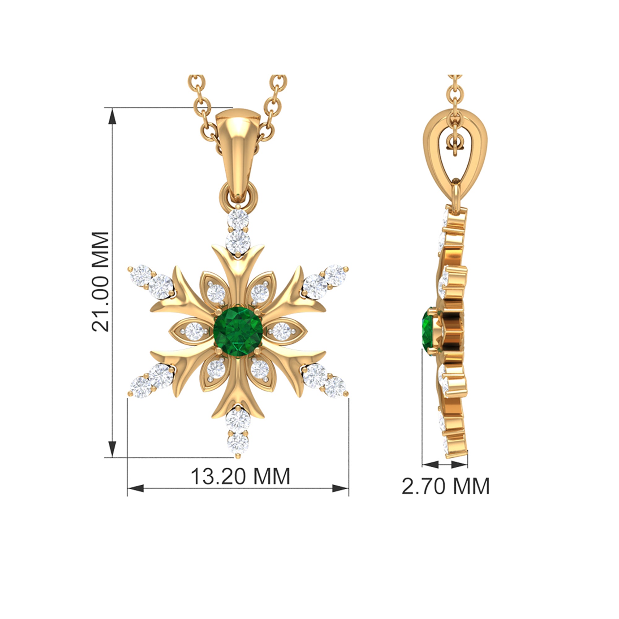 Emerald Snowflake Pendant Necklace with Diamond Emerald - ( AAA ) - Quality - Rosec Jewels