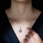 Created Blue Sapphire Simple Snowflake Pendant Lab Created Blue Sapphire - ( AAAA ) - Quality - Rosec Jewels