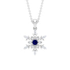 Created Blue Sapphire Designer Snowflake Pendant with Diamond Lab Created Blue Sapphire - ( AAAA ) - Quality - Rosec Jewels