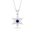 Created Blue Sapphire Designer Snowflake Pendant with Diamond Lab Created Blue Sapphire - ( AAAA ) - Quality - Rosec Jewels