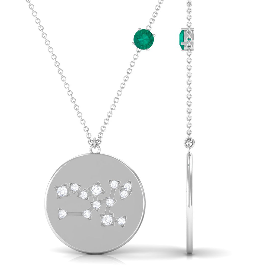 Green Emerald Taurus Constellation Disc Pendant with Diamond Emerald - ( AAA ) - Quality - Rosec Jewels